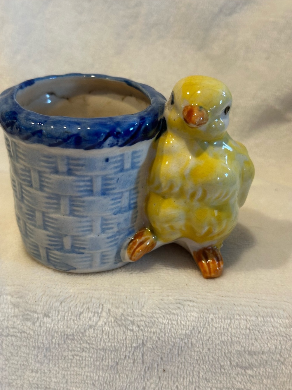 Occupied Japan Vintage Handpainted Pottery Ceramic Chick Basket Planter Easter